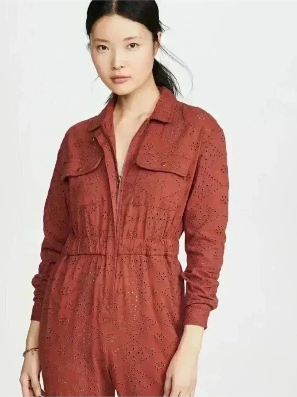 Free People Rust Eyelet Utility Jumpsuit for Women size xl